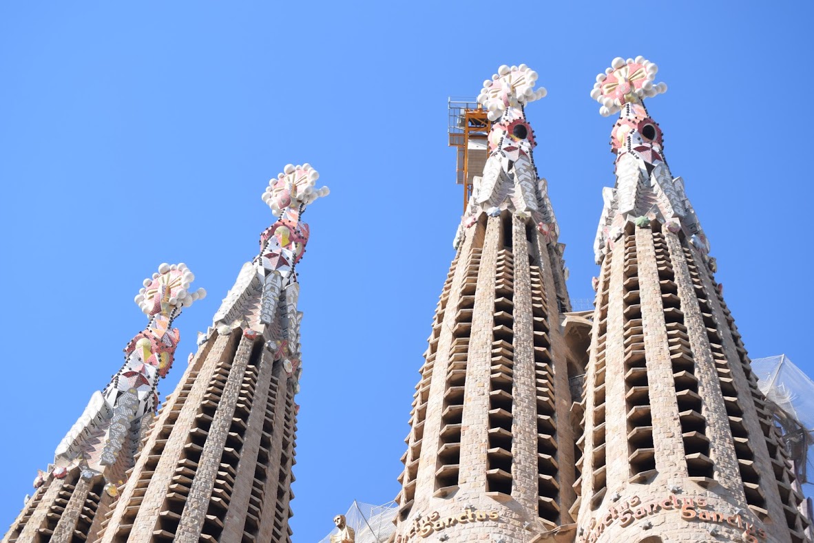 The towers of Gaudí's Sagrada Familia in Barcelona, Spain.