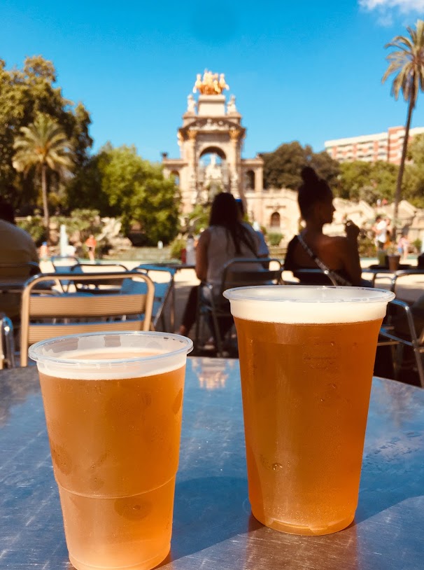 Taking a break and a beer in central city park