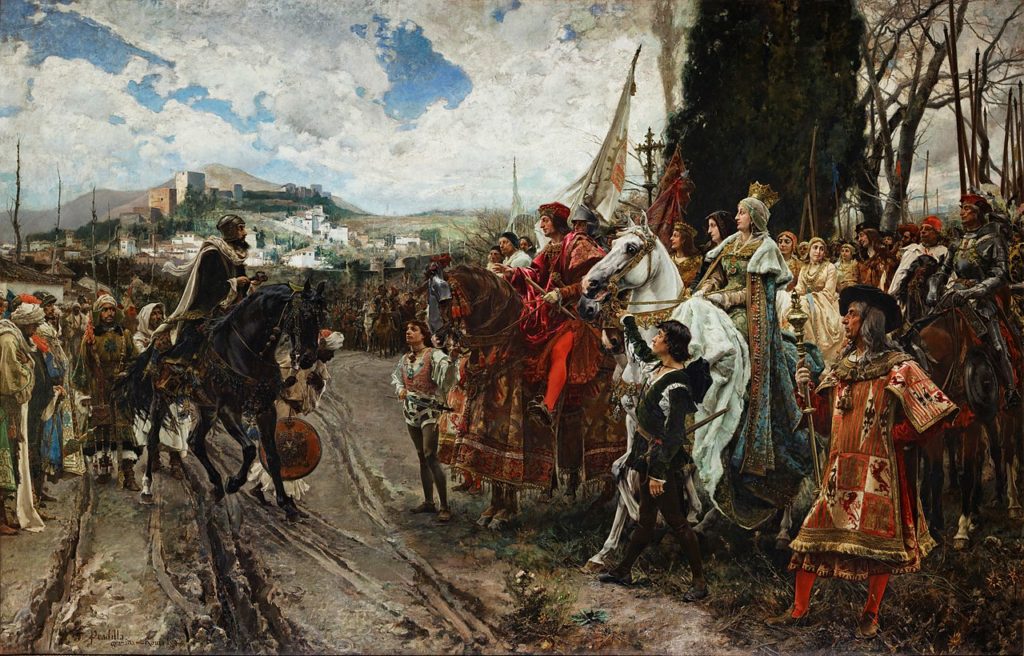 Painting of Francisco Pradilla Ortiz, Boabdil surrenders Granada the Catholic Kings  