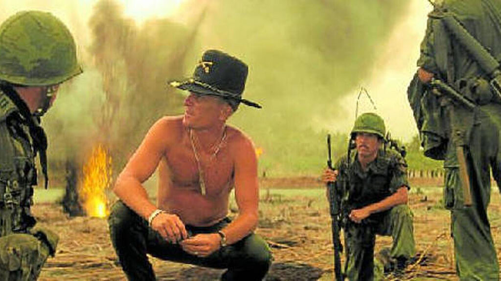Robert Duvall as Lt. Col. Kilgore on the battlefield in the Vietnam war in the movie Apocalypse Now (1979), inspiration to read the book