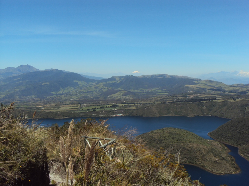 The Cuicocha lake, with Mt. Cotopaxi in the distance