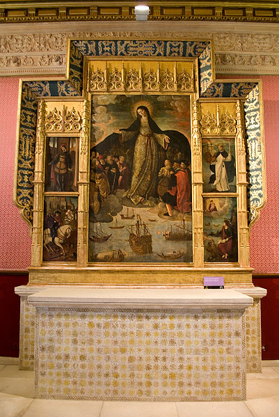 Visit to the Altarpiece of the Virgin of the Navigators in the former Contracting House of the Alcázar, Seville. 