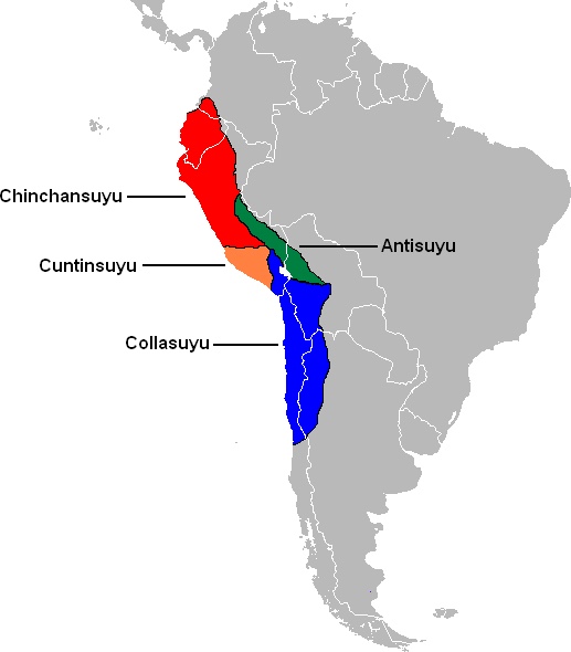 Map of South America, with indication of the Tahuantinsuyo and location of today’s Ecuador within the Inca Empire