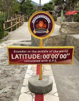 Sign on the Equator near Quito, Ecuador