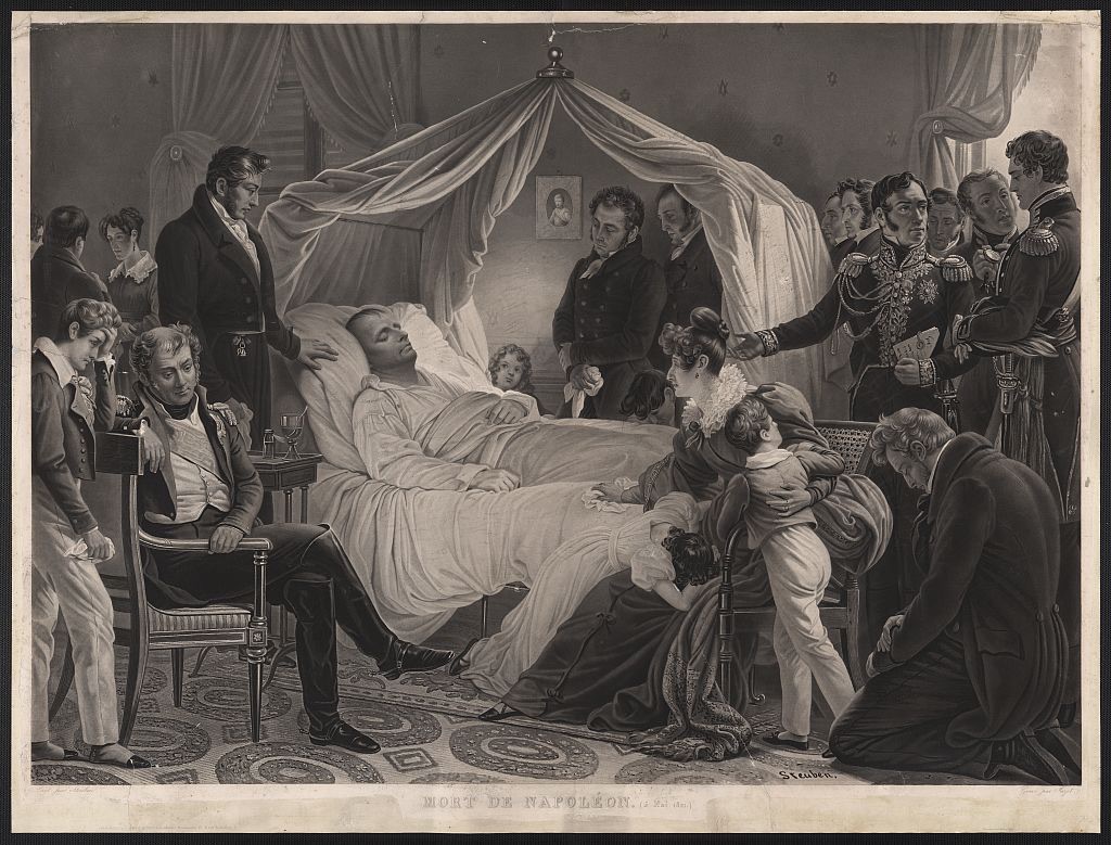 Engraving by Jean Pierre Marie Jazet, after a painting by Carl von Steuben. Death of Napoleon on 5 May 1821, St. Helena
