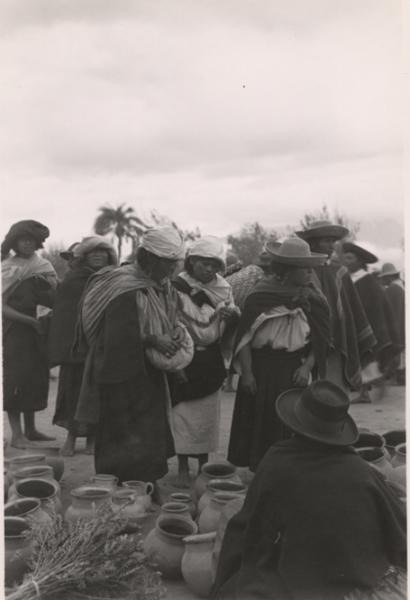 Old photo of the famous market of Otavalo, Ecuador