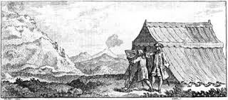 Drawing of the French mission at work, “Measuring the Earth"