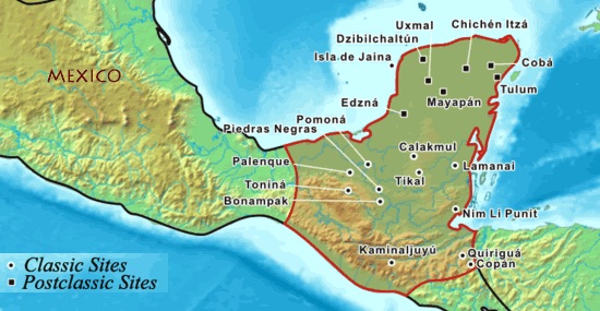 The former Maya World or Mundo Maya, with mayor sites to visit
