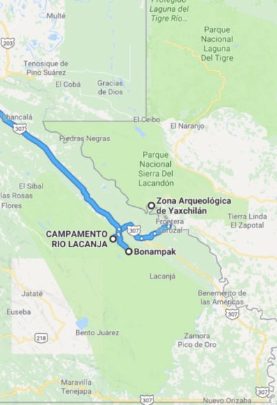 Map of the border area between Mexico (left) & Guatemala (right). (Google Maps). 