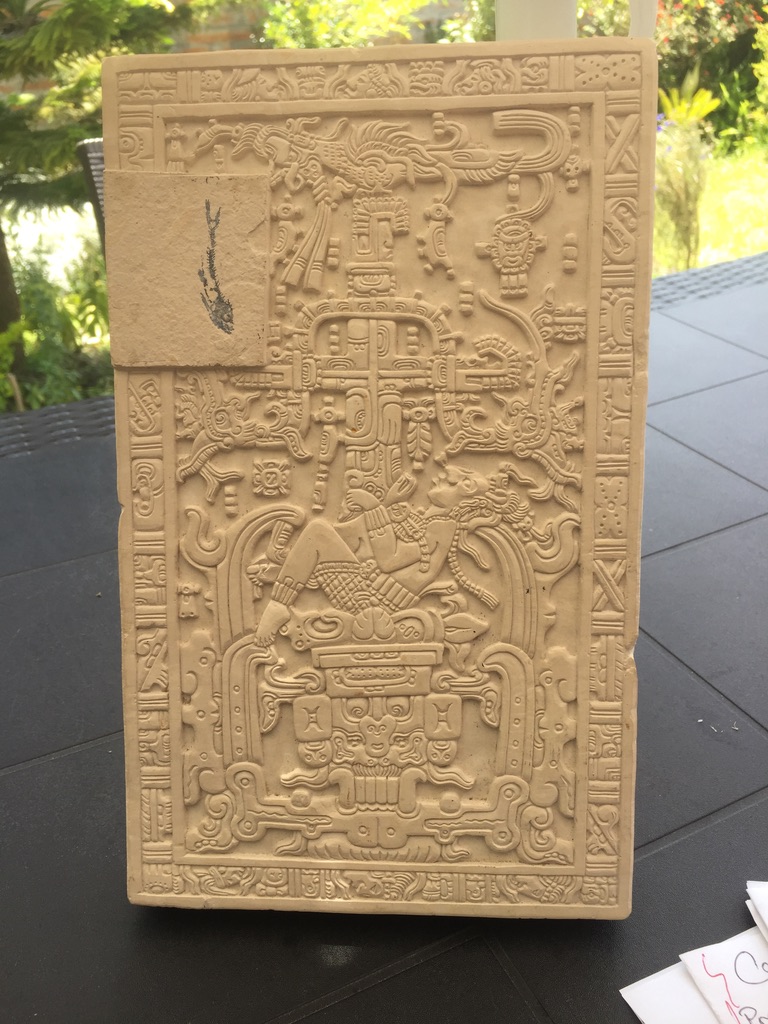 Replica of Pakal’s tombstone, bought during our last visit to Palenque, Mexico.