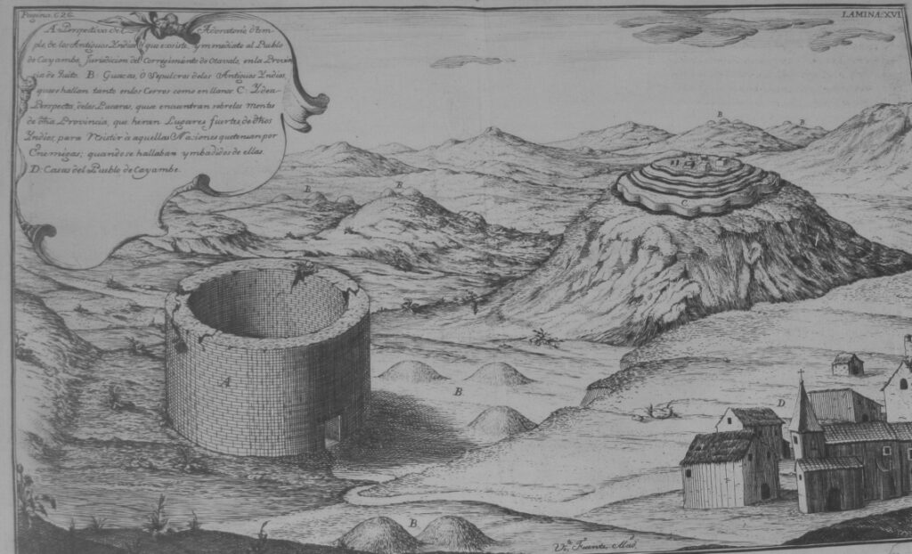 Drawing made by a member of the French Geodesic mission to Ecuador, of a Pucará and another construction.