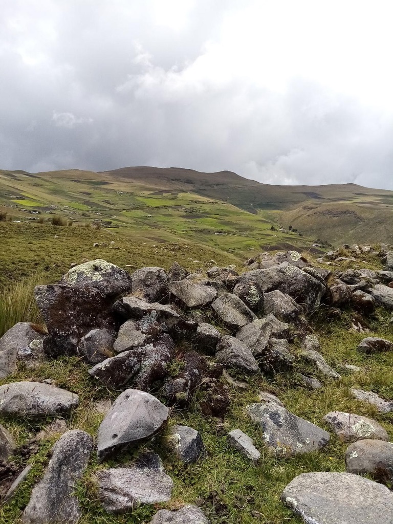 Remains of the Pucará, in the background the mountain range of Pambamarca.