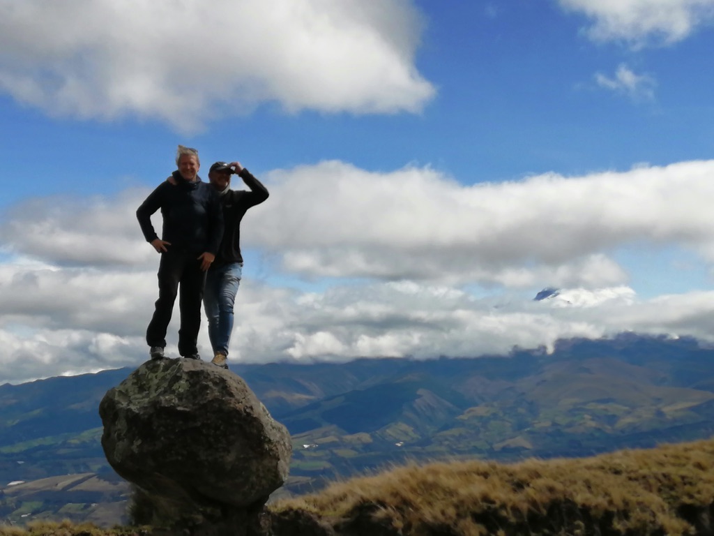 With a friend enjoying the views during our visit to Pambamarca. In the back Mt. Cayambe.