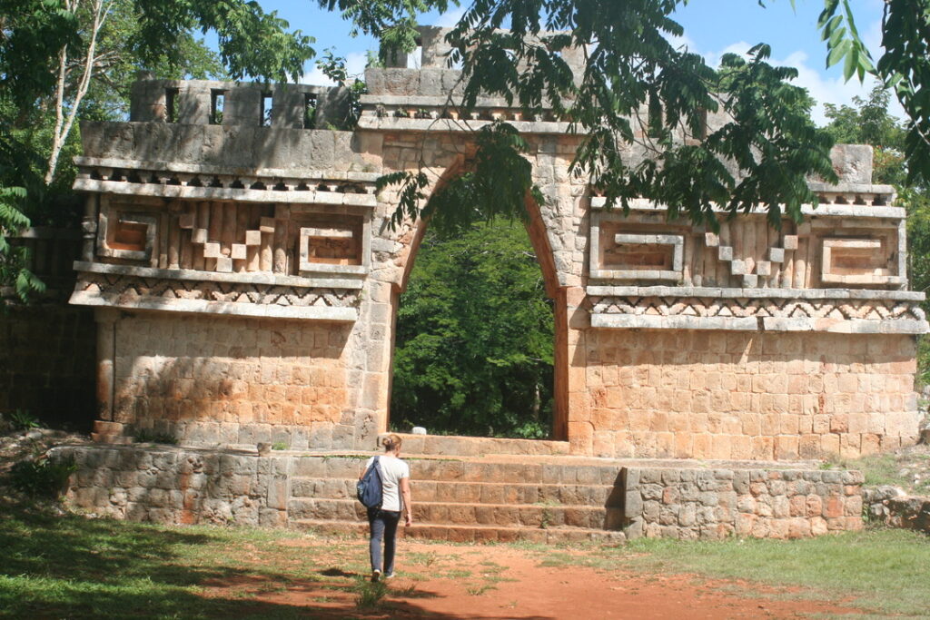 The Arch of Labná. With my wife Wendy walking towards it.