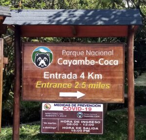 Entrance sign to National Park Cayambe-Coca.