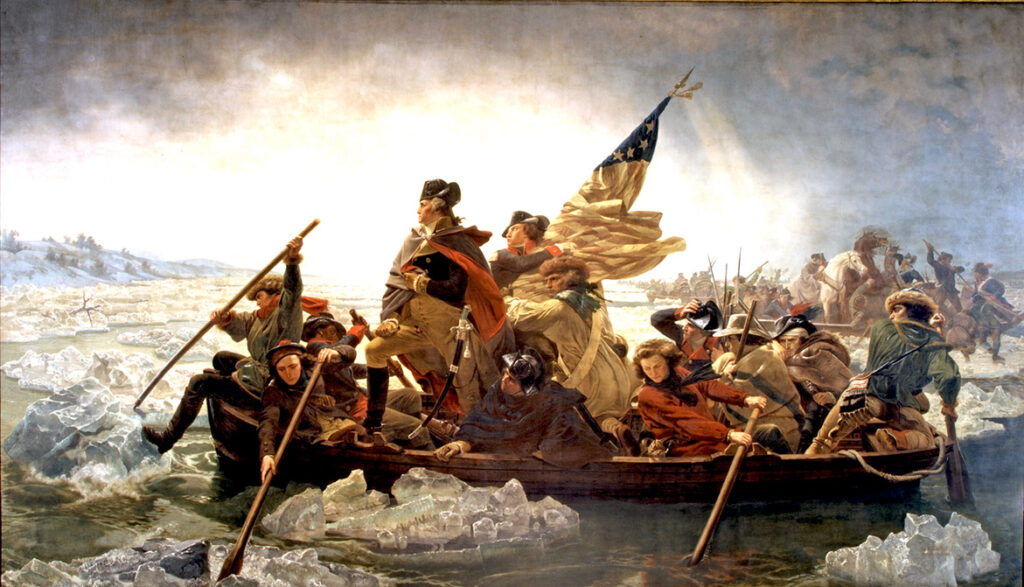 Painting "Washington crossing the Delaware", to attack the British garrison. A decisive victory during the American Revolution. 
Painted by Emanuel Leutze (1851). 