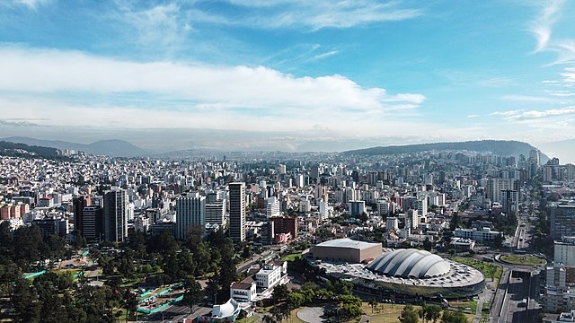 Bird eye view of Quito. Right below, de Casa de la Cultura, worth your visit.