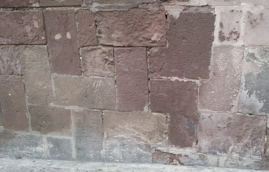Inca-style brickwork base under the Presidential palace of Carondelet. 