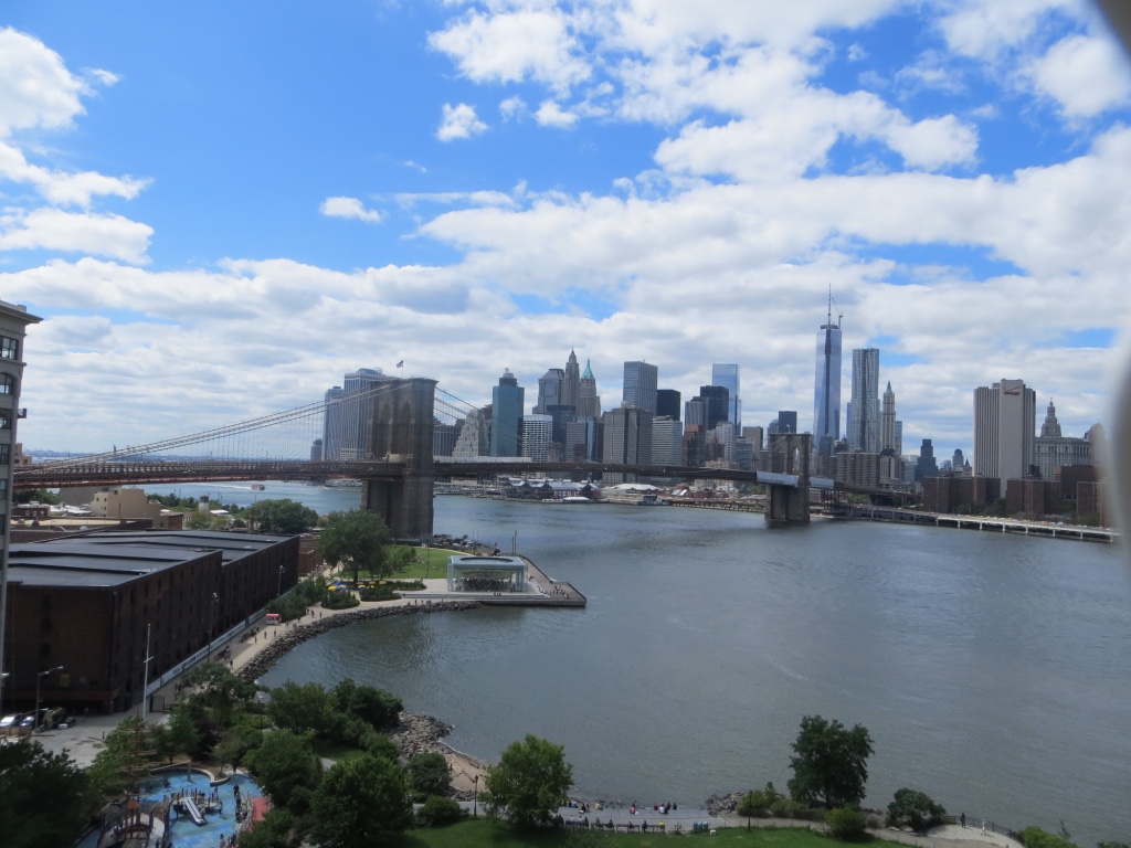 Visit to the Brooklyn Bridge, connecting Brooklyn with Manhattan, New York. The picture is taken from the neighboring Manhattan Bridge.