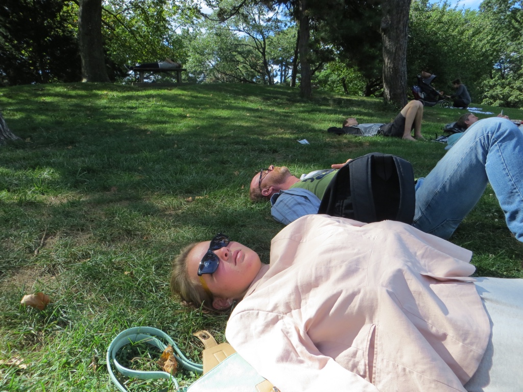 Having a break with my daughter Lisa in Central Park after a visit to the American Museum of Natural History, Manhattan, New York. 