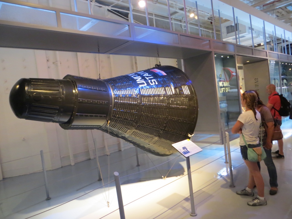 A mercury capsule on view during a visit to the Intrepid  Sea, Air & Space Museum on Manhattan, New York.
