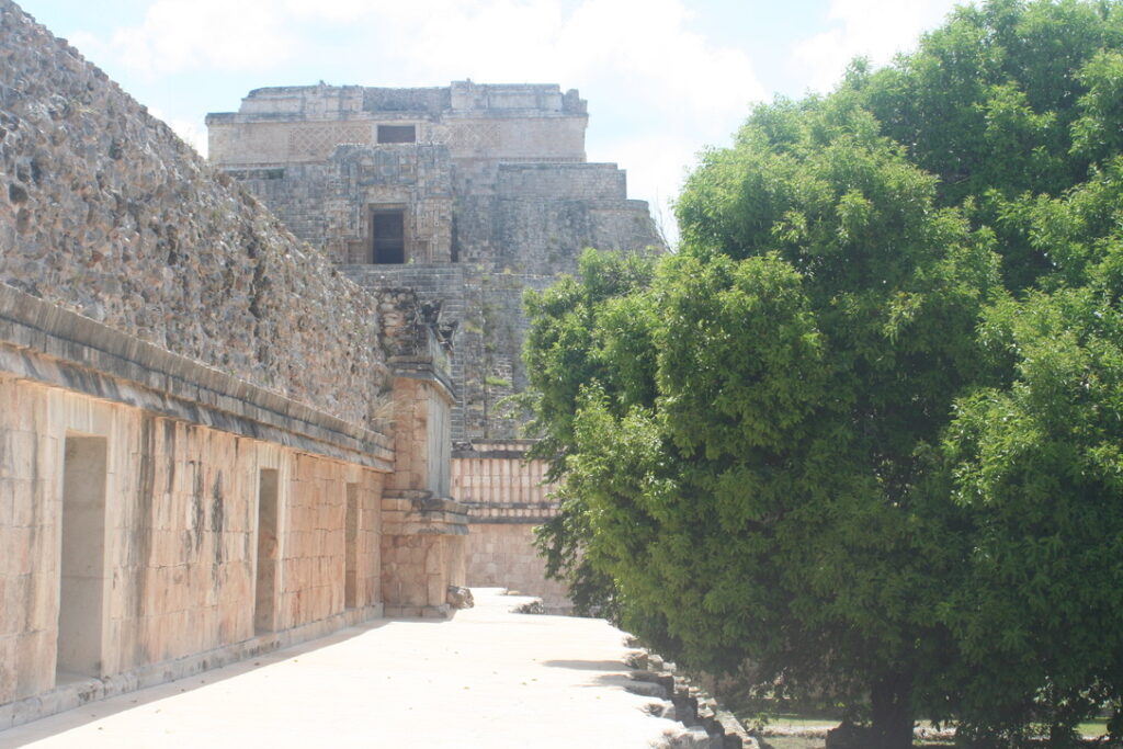 Visit to Uxmal, Yucatan. View of the Pyramid of the Magician, from the rear of the Nunnery Quadrangle.