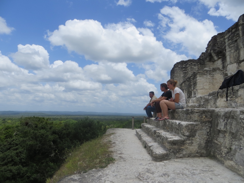 Structure 216, Yaxhá, Guatemala. My wife, daughter and park ranger on the highest steps, enjoying the view of the surrounding Petén-jungle.