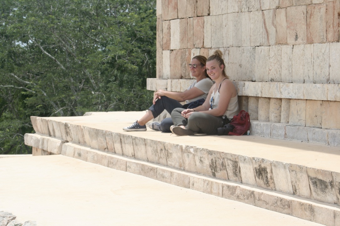 My wife Wendy and daughter Lisa taking a break in the shahow of the Governor’s Palace, Uxmal.