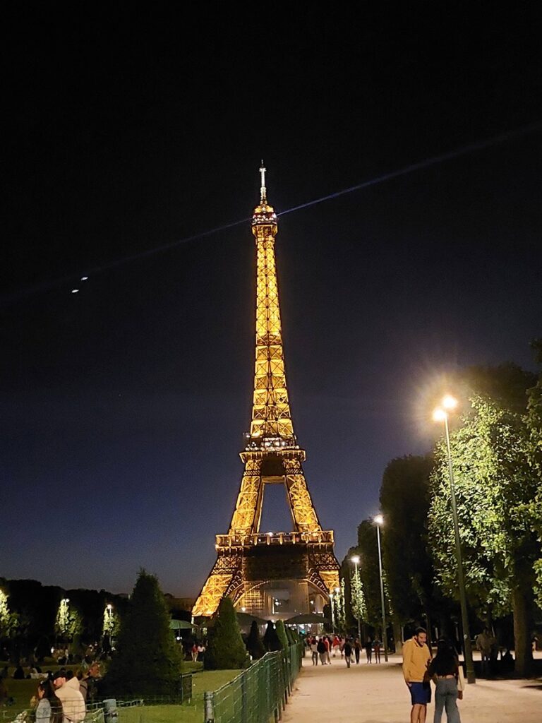 Visit to the Eiffel Tower, Paris by night.