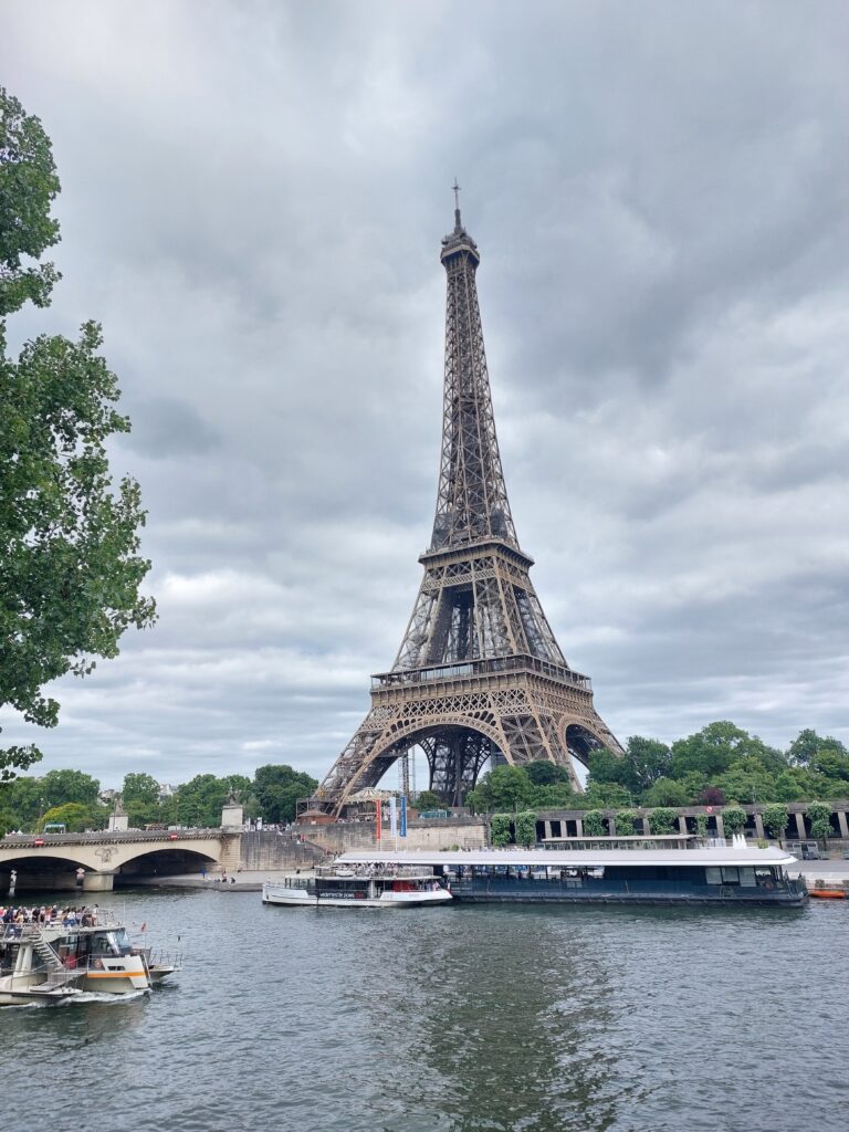 The Eiffel Tower as seen from the opposite shore of the Seine.