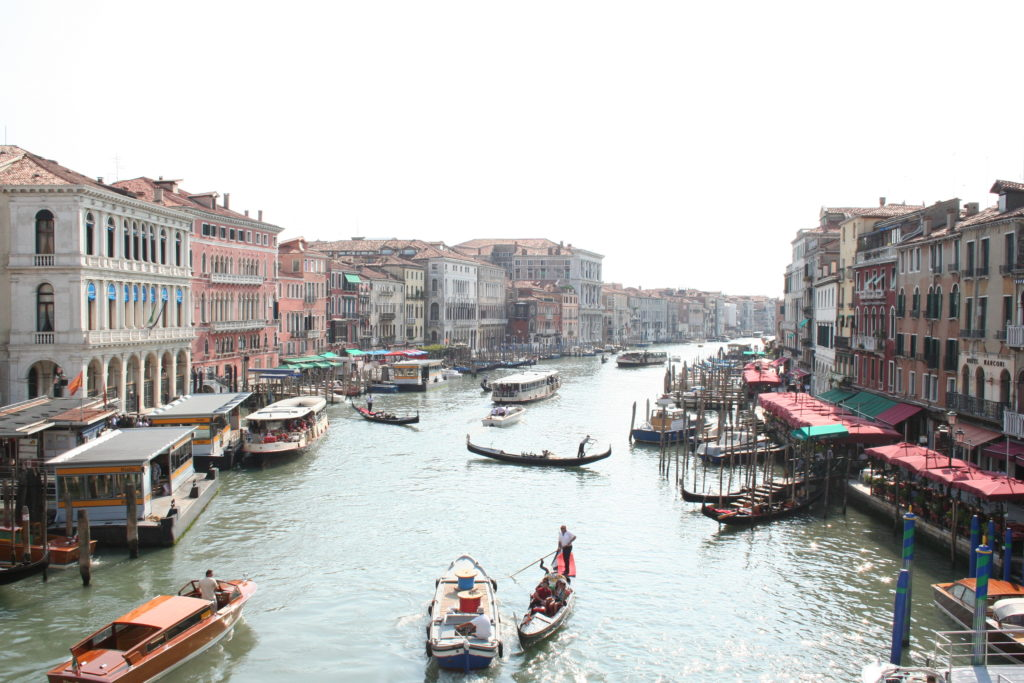 View from the Rialto Bridge, Venice, Italy.