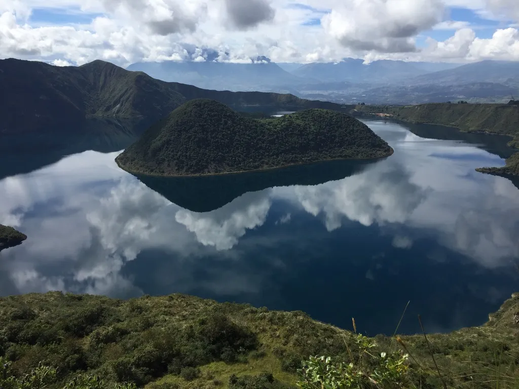 View of the Cuicocha crater lake. One of the most popular things to do around Otavalo