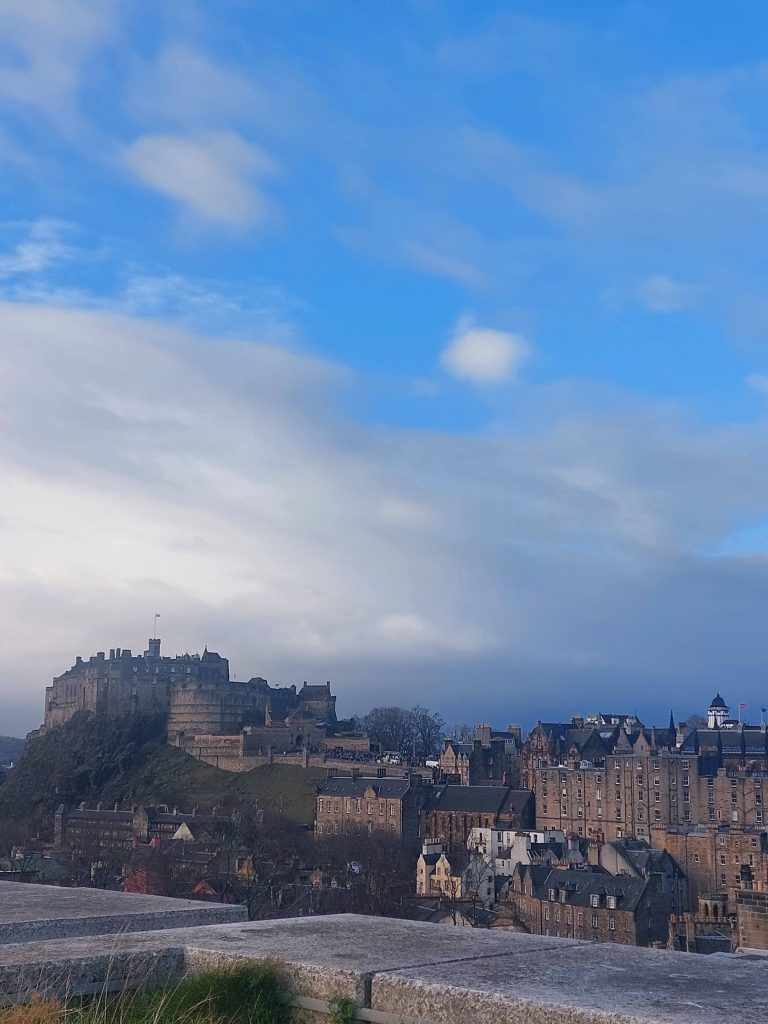 Overview of the Old Town of Edinburgh, with its famous Castle covering one of its highest hills. 