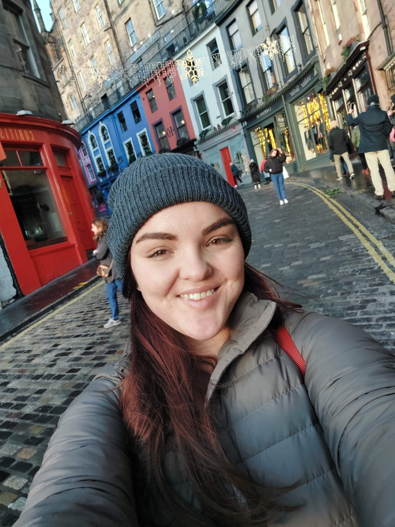 Daughter Lisa in Edinburgh on the lookout for things to do.