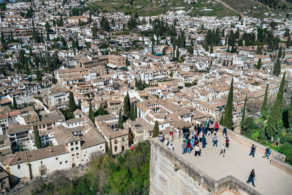 Bird-eye view of the Alcazaba - part of the Alhambra in Granada. From the highest tower visitors are getting spectacular views of the historical part of Granada. 