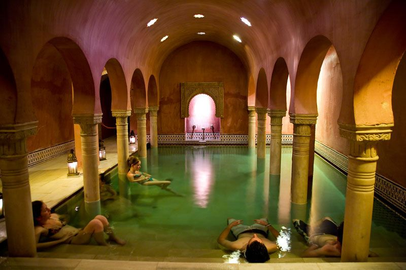 Interior of the Hammam Al Ándalus bath house in Granada, Spain. 