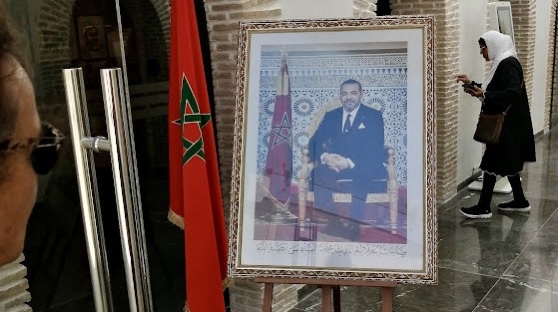 Portrait of the King of Morocco, Mohammed VI at the entrance of a museum in Tangier.