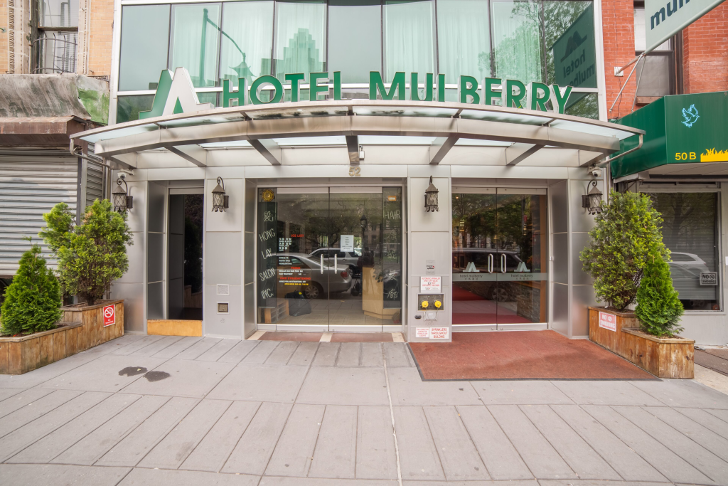 Entrance to the Mulberry Hotel, Downtown Manhattan. The best budget hotel in Manhattan.