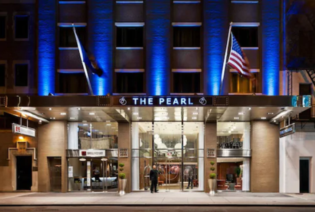 Entrance to the Pearl Hotel, Midtown, New York.