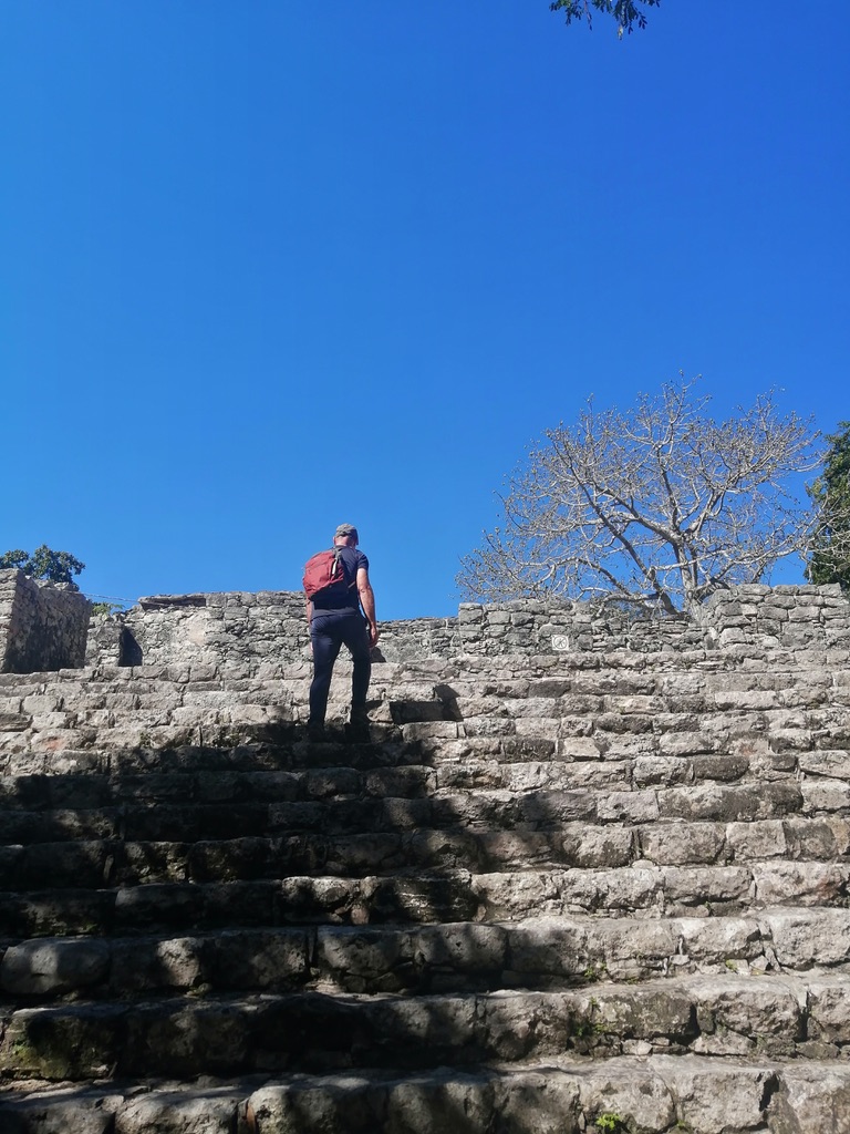 Me, climbing one of the main temples at Cobá, Yucatán.