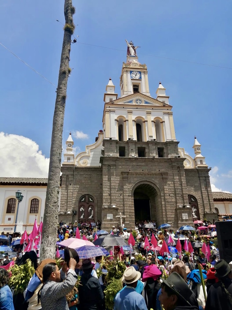Celebration of the indigenous communities of the Holy Week or "Semana Santa", when they visit the city center of Cotacachi. 