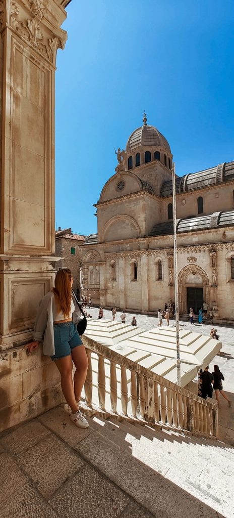 My daughter Lisa in front of the beautiful St. James Cathedral in Šibenik, Croatia. 