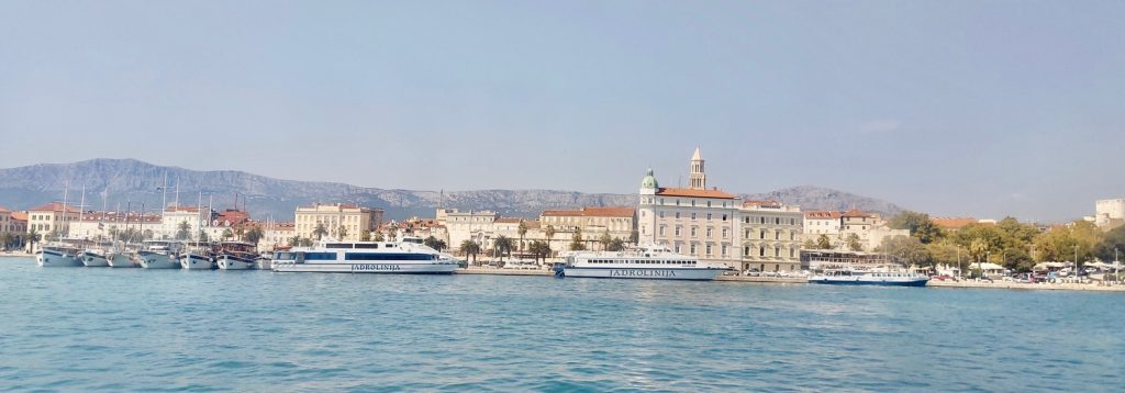 Panoramic view of Split. Picture taken from the Adriatic Sea in front of the city.