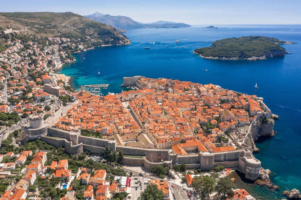 Bird-eye view of Dubrovnik's old city center.