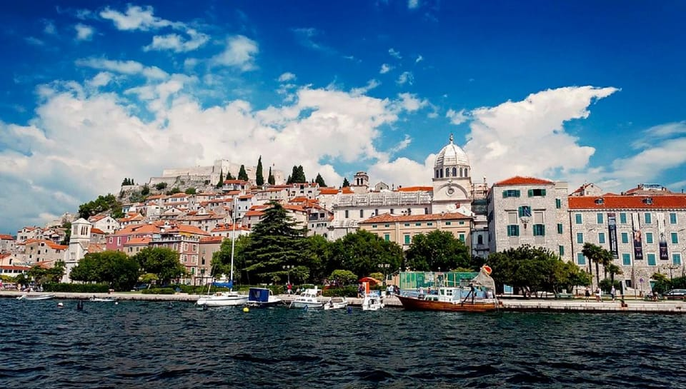 View of Šibenik's from quay, with in the background the St. John Fortress.  