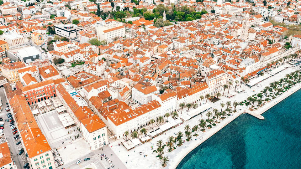 Bird-eye view of the old city center of Split.