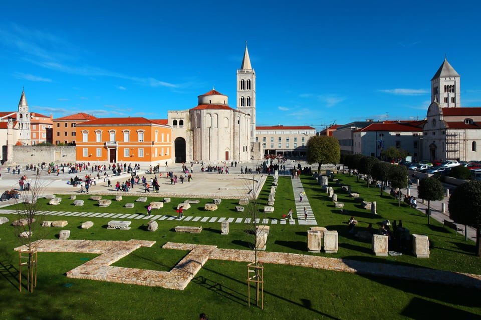 Remains of the Roman Forum in the old city center of Zadar. 