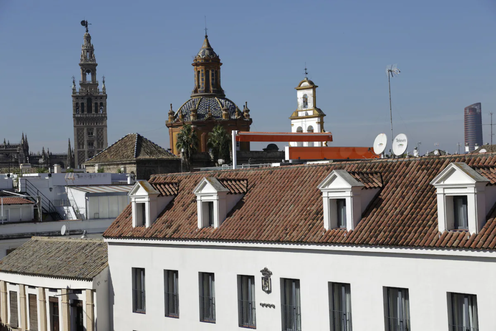 View from the rooftop bar &  pool of the Hotel Rey Alonso X in Seville.