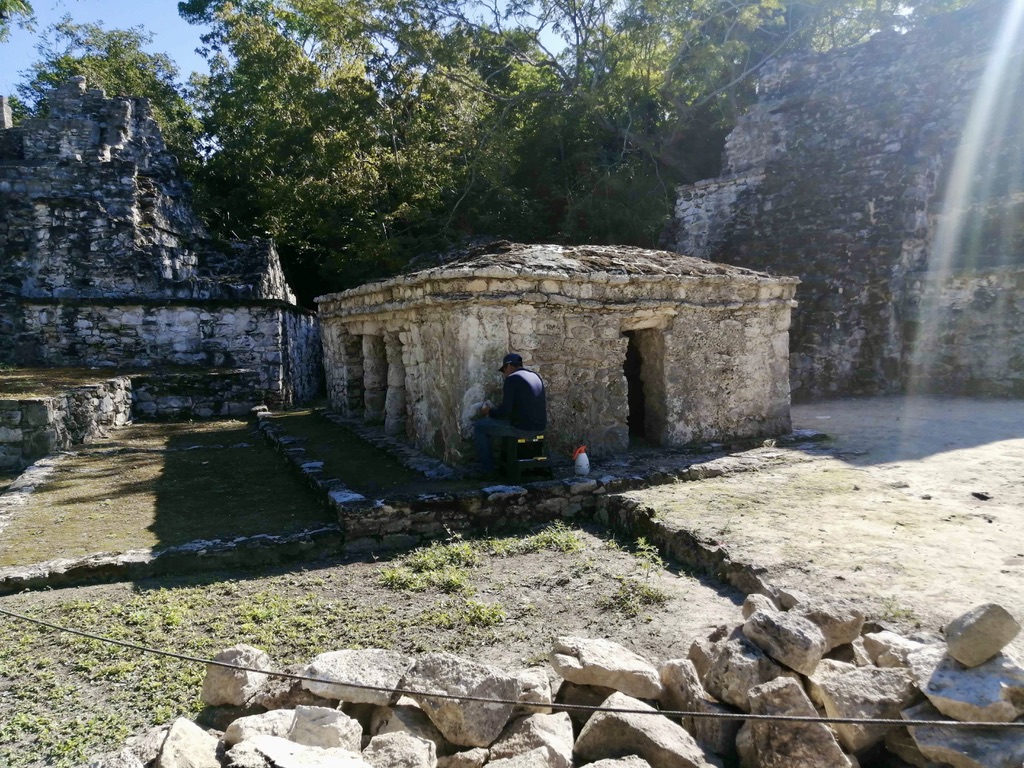 During our visit to the Maya site of Muyil we noticed people restoring certain temples and other monuments at the site.  