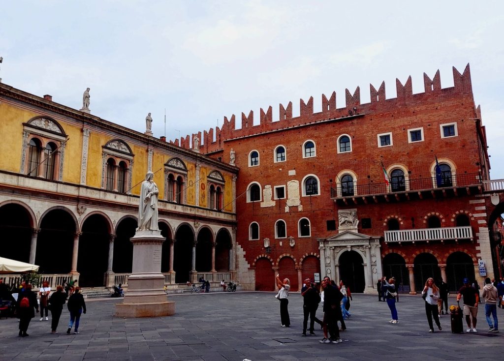 Piazza dei Signori or Piazza Dante (with his statue), Verona.